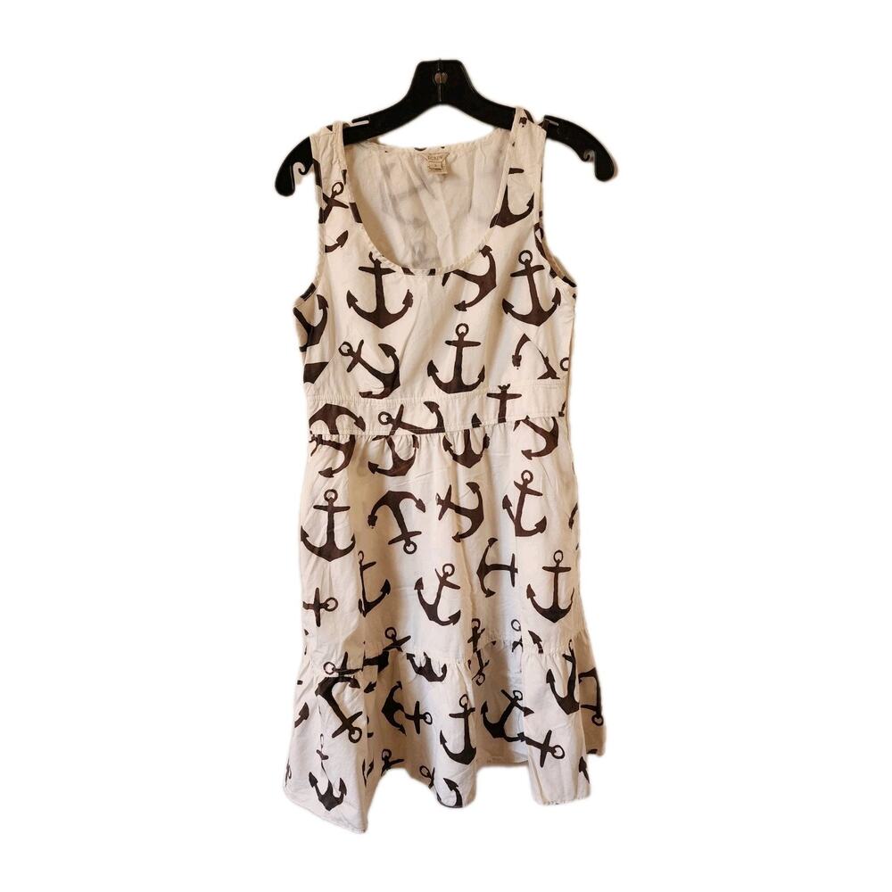 J. Crew Anchor Print Ruffle Hem Tank Sleeveless Dress Sz 2 Nautical Sundress